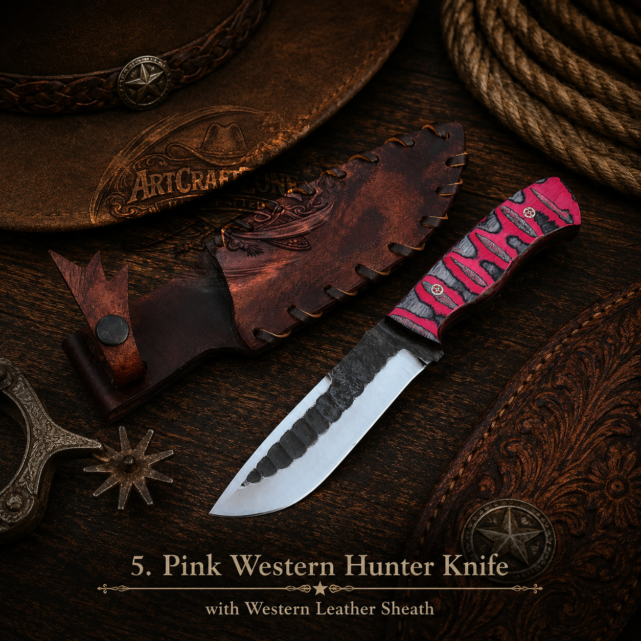 Handcrafted 10" Hand Forged Steel Field Work Western Cowboy Tool with Leather Sheath
