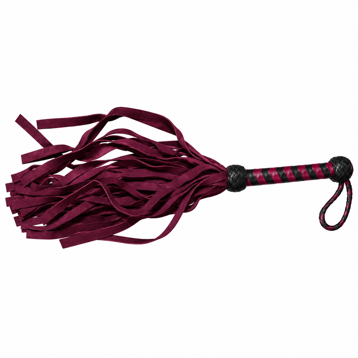 Burgundy Leather Flogger with Braided Handle Handcrafted