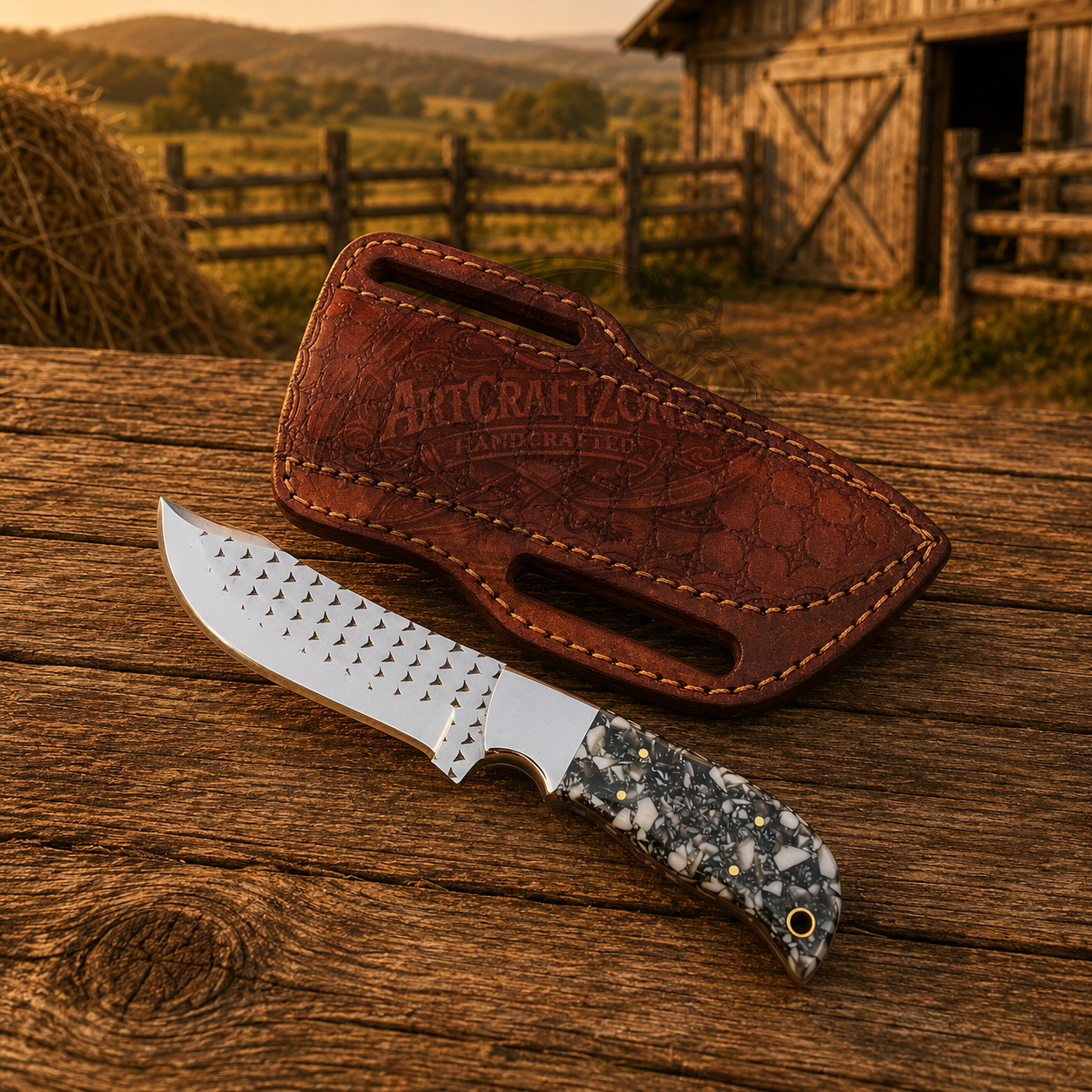 Handmade Cowboy Belt Knife – Western Outdoor Blade with Leather Sheath