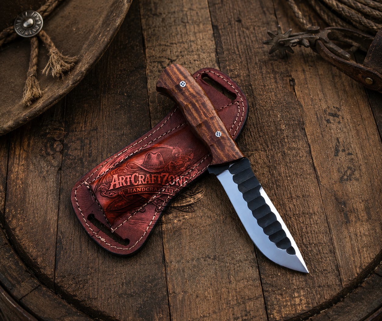 Handcrafted 10" Steel Hand Forged Western Cowboy Tool Pair with Western Leather Sheath