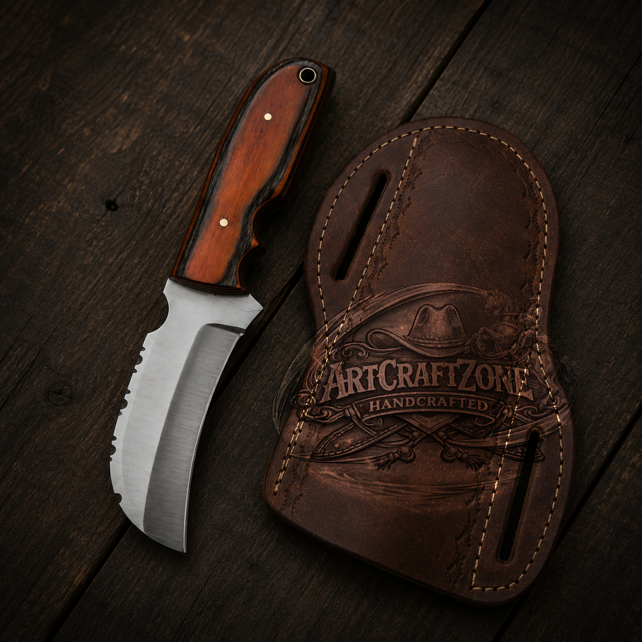 Handcrafted Bull Cutter 7" Western Cowboy Field Work Tool with Leather Sheath