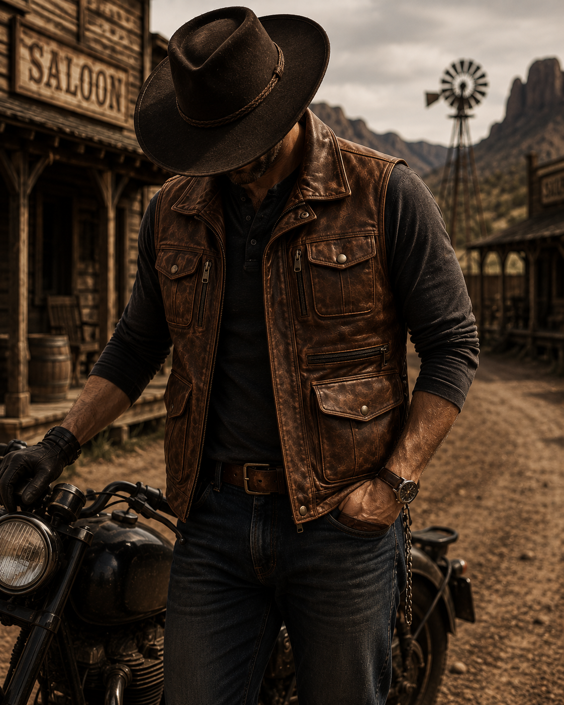 Men's Brown Leather Utility Vest – Premium Multi-Pocket Fashion Vest