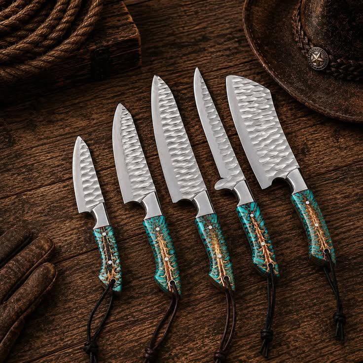 Handcrafted 5 Piece Kitchen Chef Knife Set High Polish Forged Steel Pinecone Handle