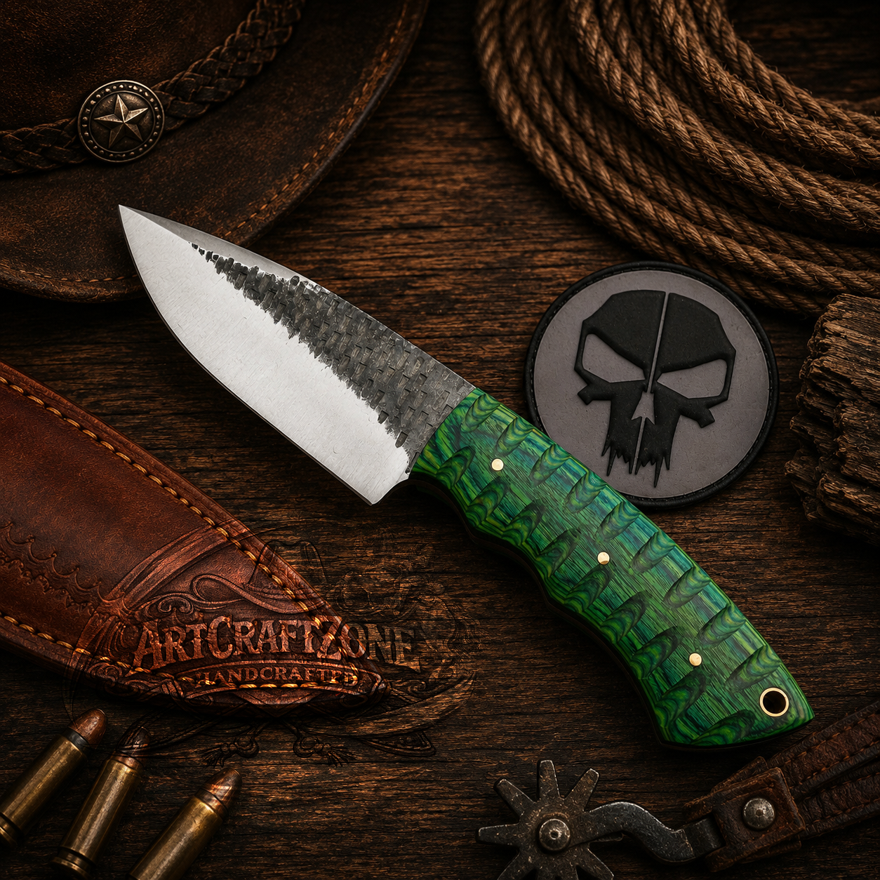 Handcrafted 9" Skinning 1095 High Carbon Steel Western Cowboy Field Work Tool with Leather Sheath