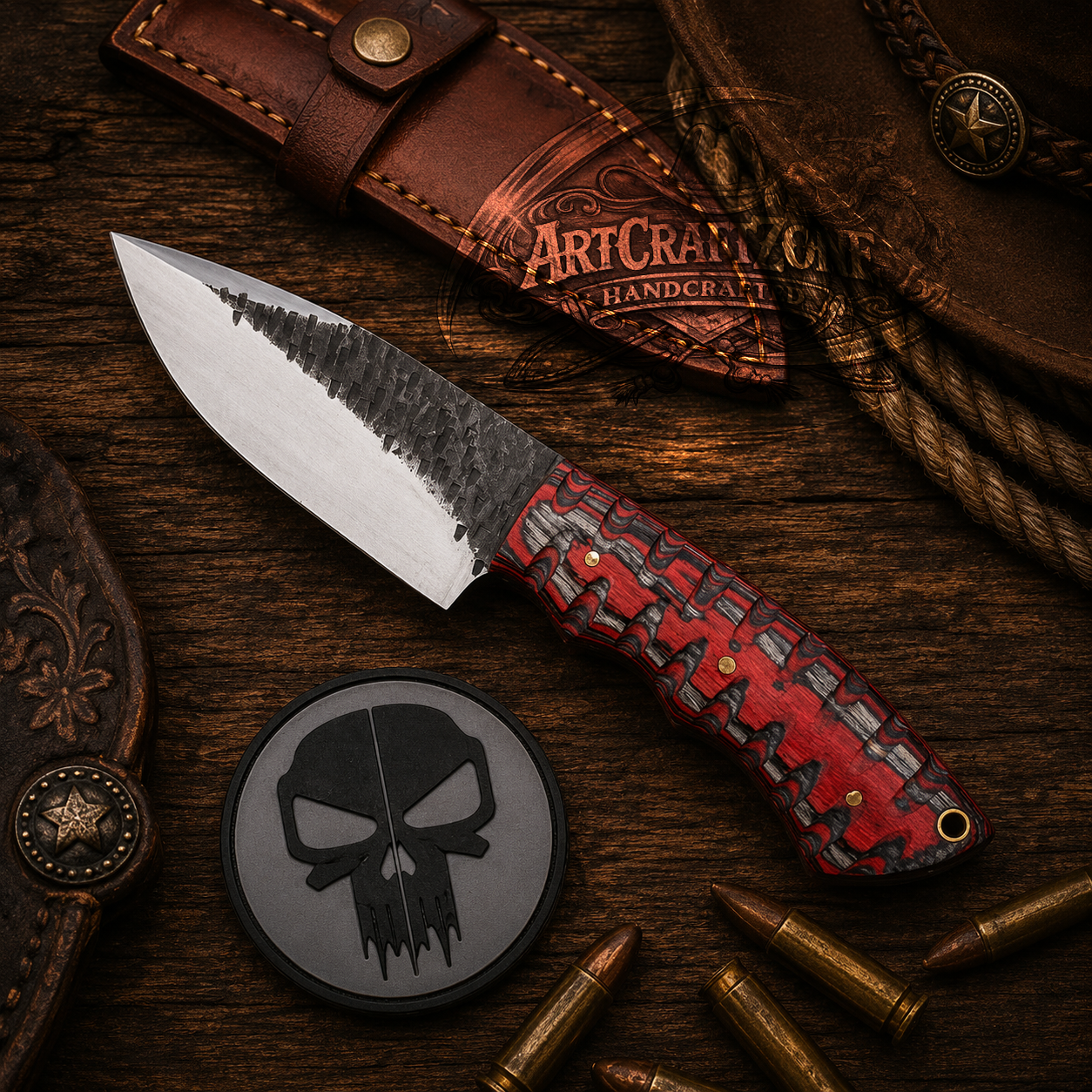 Handcrafted 9" Skinning 1095 High Carbon Steel Western Cowboy Field Work Tool with Leather Sheath