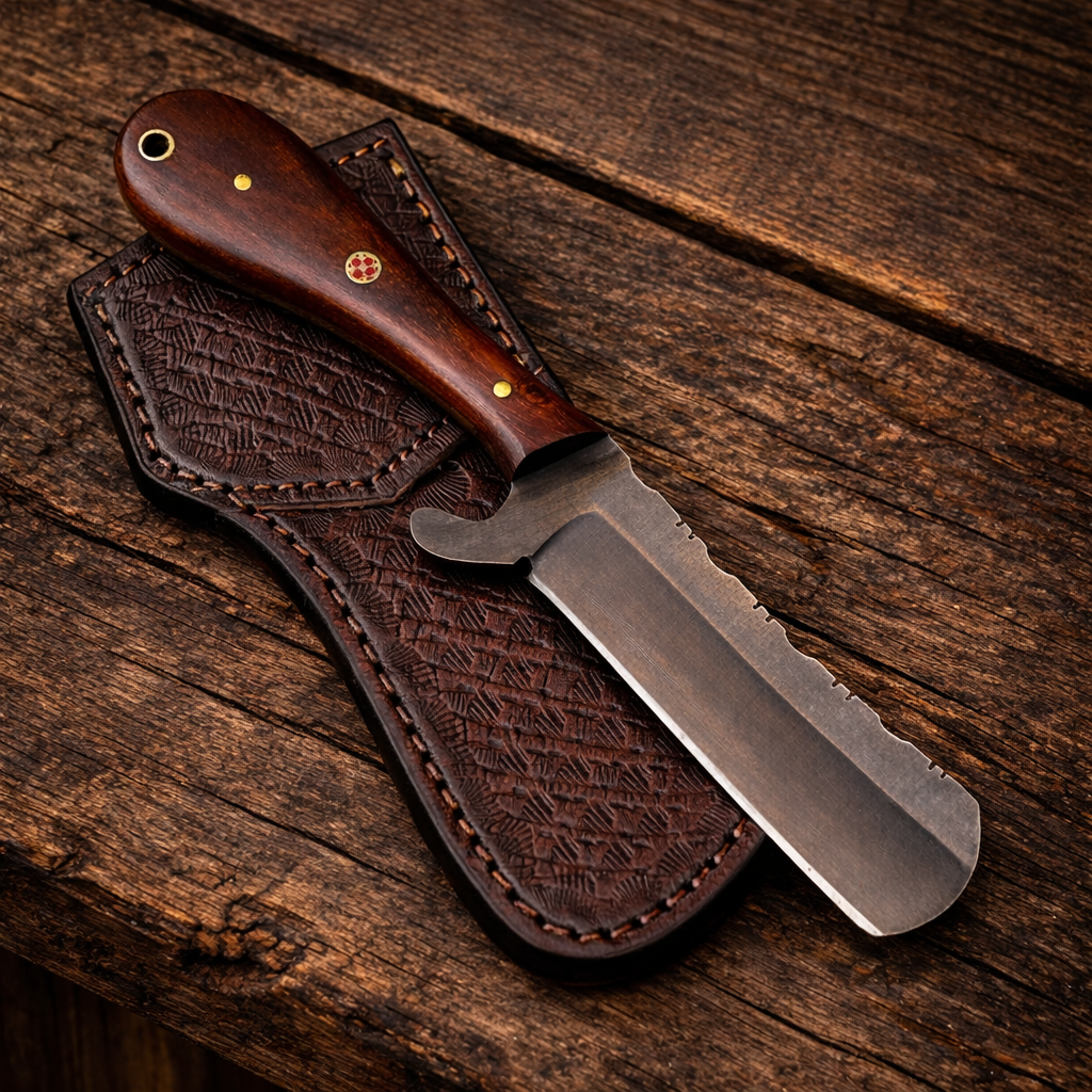 Handcrafted 7" Western Cowboy Bull Cutter With Leather Sheath