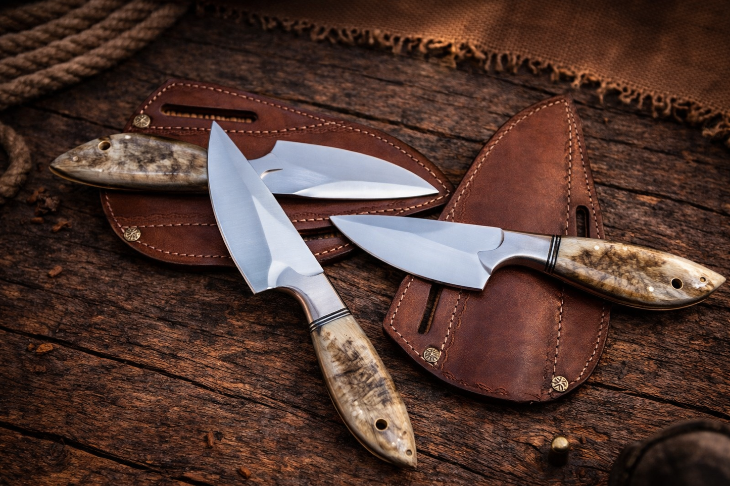 Handcrafted 8" Damascus Steel Field Work Western Cowboy Tool with Leather Sheath