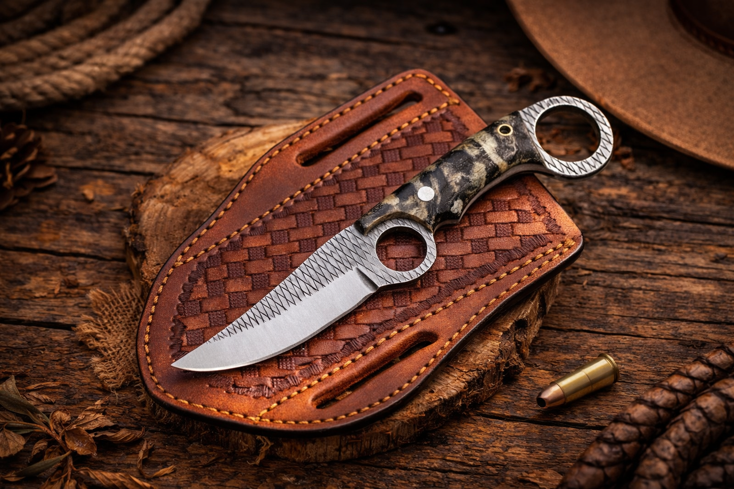 Handcrafted 7" Rasp Steel Field Work Western Cowboy Tool with Leather Sheath