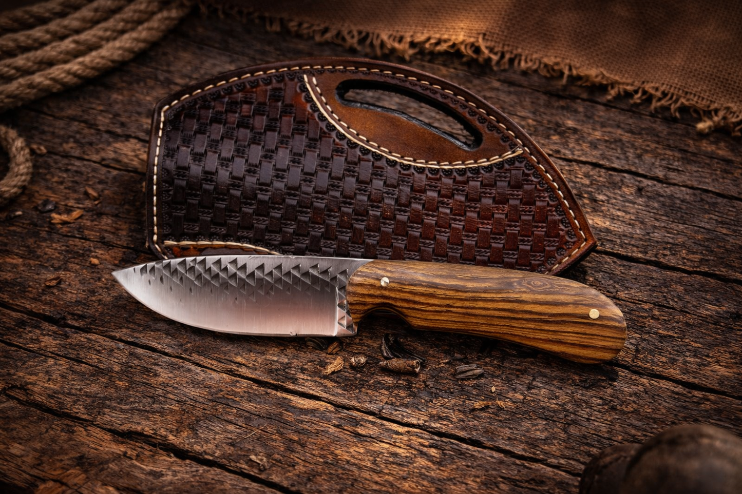 Handcrafted Cowboy Rasp File Steel EDC with Wood & Western Leather Sheath