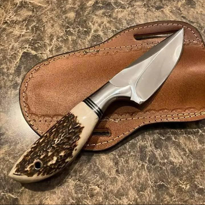 Handcrafted Cowboy Steel Working Field Tool with Antler & Western Leather Sheath