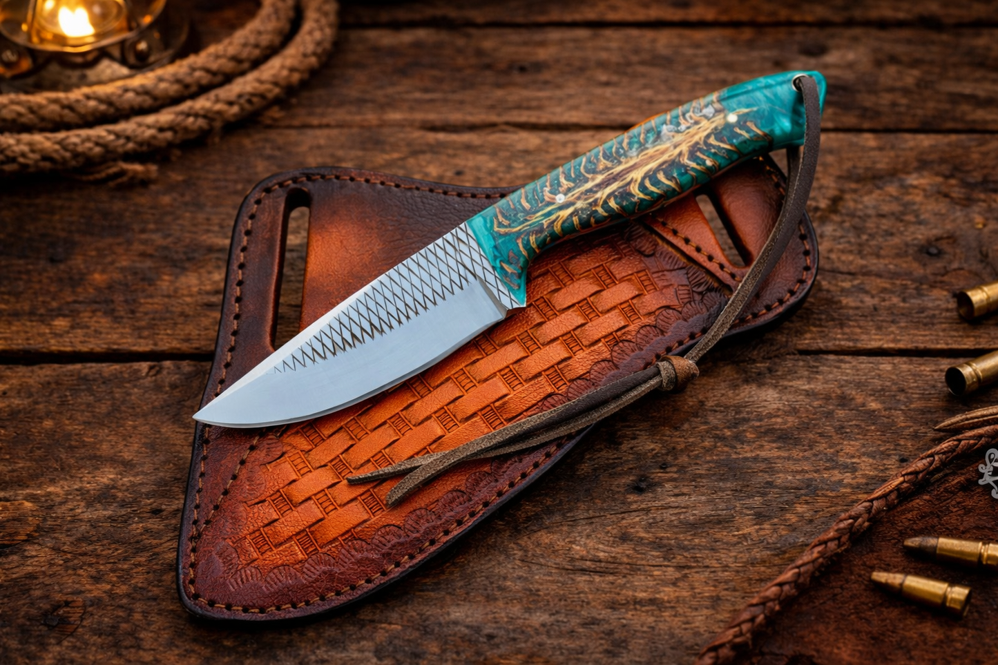 Handcrafted Cowboy Rasp Farrier File Steel Working Field Tool with Pinecone & Western Leather Sheath