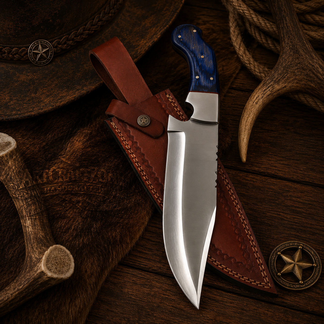 Handcrafted Great Western Clip Point Western Cowboy Field Work Tool with Leather Sheath