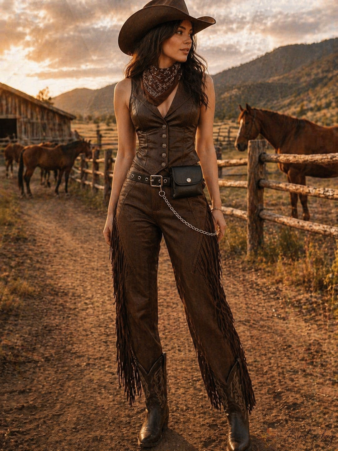 Women's Western Leather Belt Bag with Chain – Minimalist Cowgirl Style