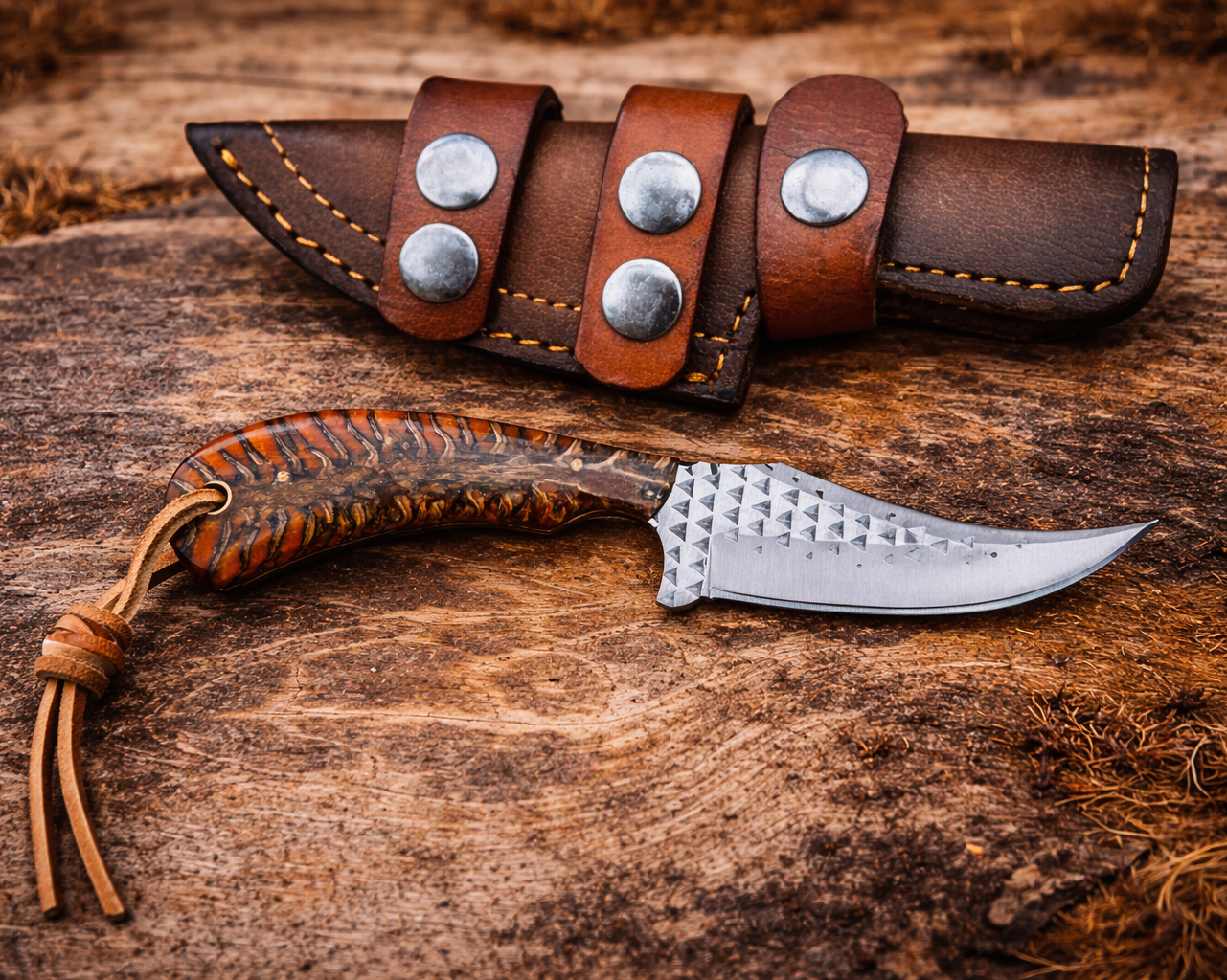 7" Handcrafted Farrier Rasp Steel Western Utility Tool Pinecone Handle - Leather Sheath