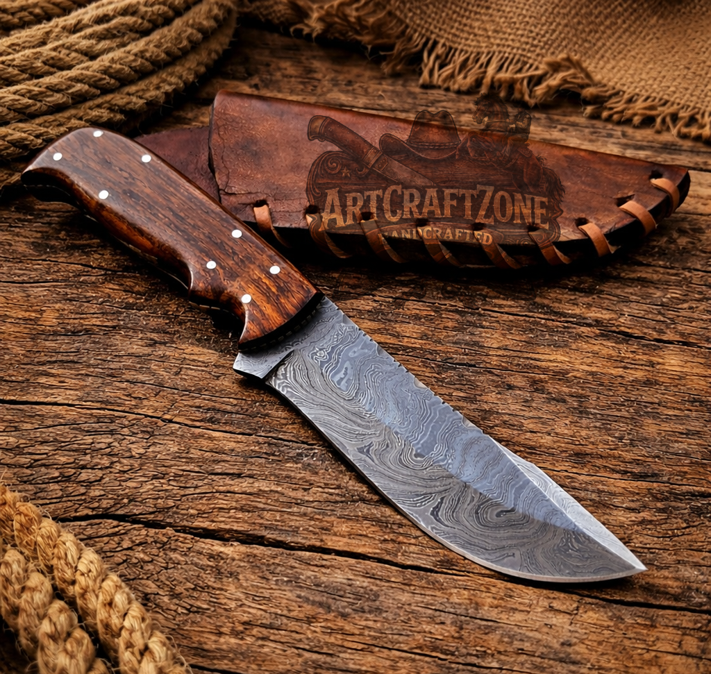 Hand Forged Damascus Cowboy Western Life Carry Tool with Sheath