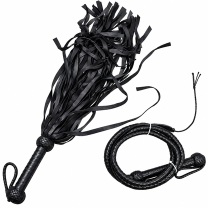 30" Handcrafted Bull Whip - Black Genuine Leather
