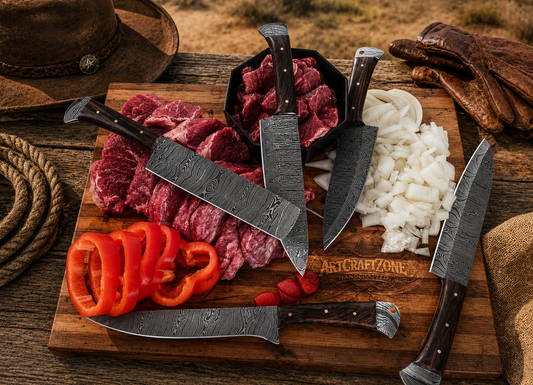 Handcrafted 5-Piece Damascus Steel Kitchen Chef Knife Set Ironwood Handle
