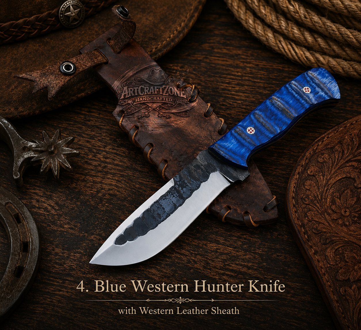 Handcrafted 10" Steel Hand Forged Western Cowboy Tool Pair with Western Leather Sheath