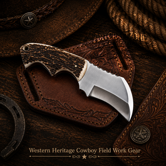 Handcrafted 7" Bull Cutter 1095 Steel Western Cowboy Field Work Tool with Leather Sheath