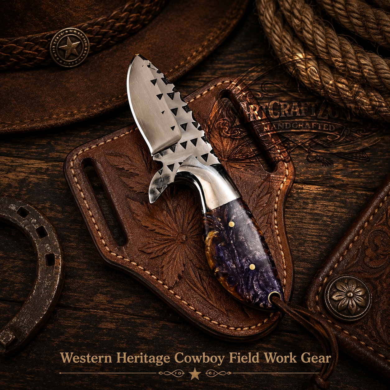 Handcrafted 6" Rasp File Farriery Steel Western Cowboy Field Work Tool with Leather Sheath