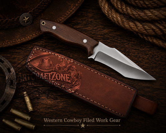 Handcrafted 8" Western Cowboy Field Work Tool with Leather Sheath