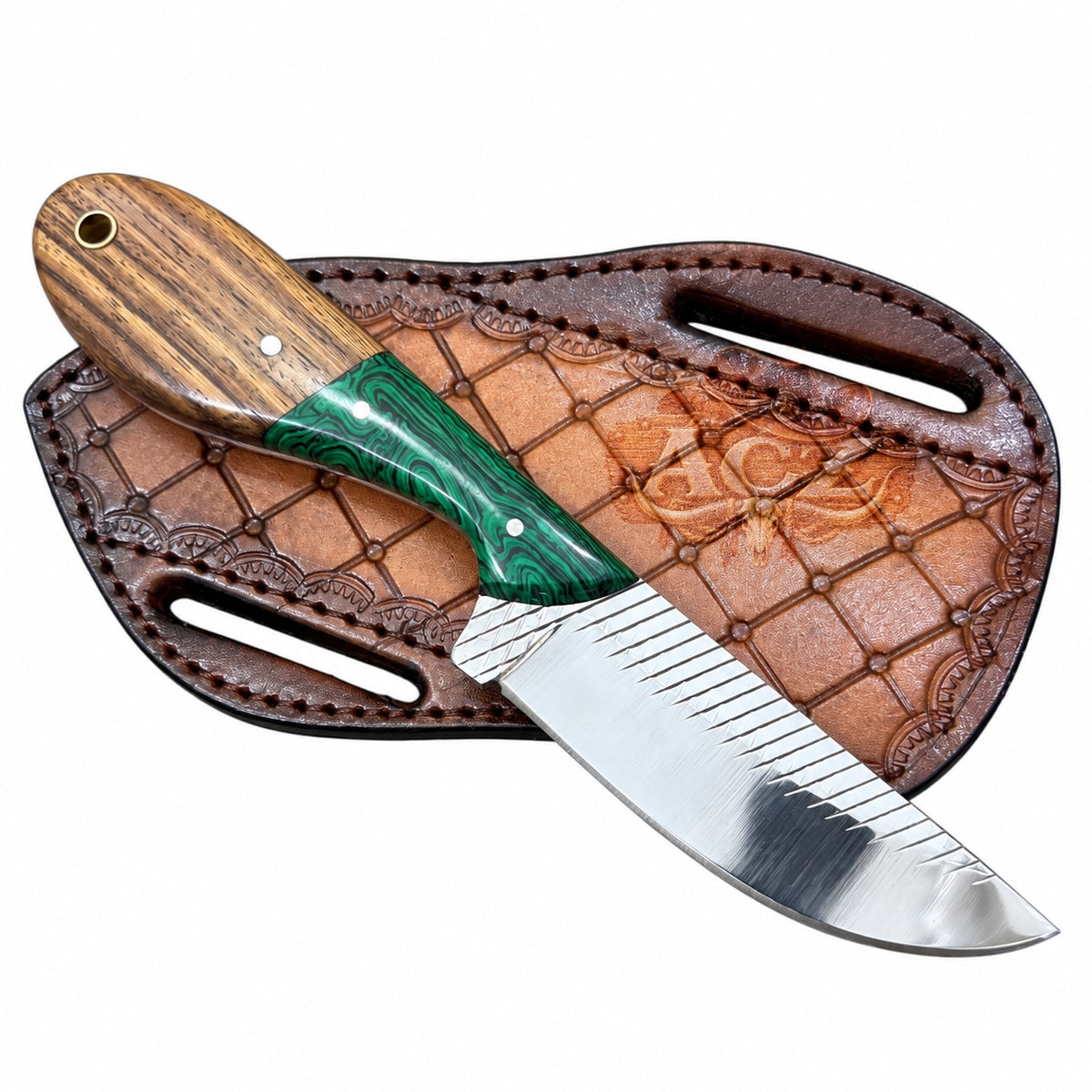Western Cowboy Knife – 7-Inch Wood-Green Resin Handle