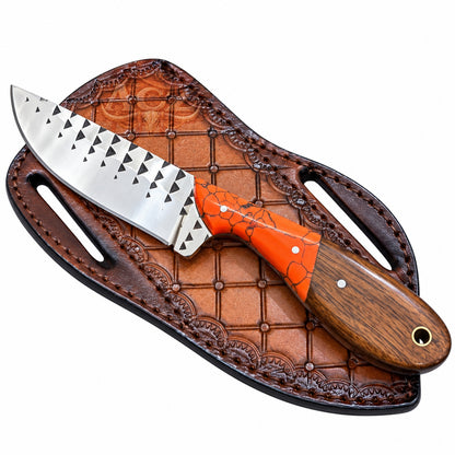 Western Cowboy Knife – 7-Inch Orange Accent & Wood Handle