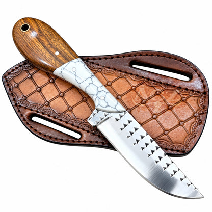 Western Cowboy Knife – 7-Inch White Accent & Wood Handle