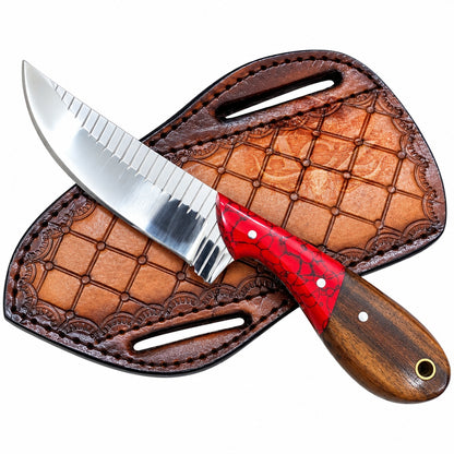 Western Cowboy Knife – 7-Inch Red Accent & Wood Handle