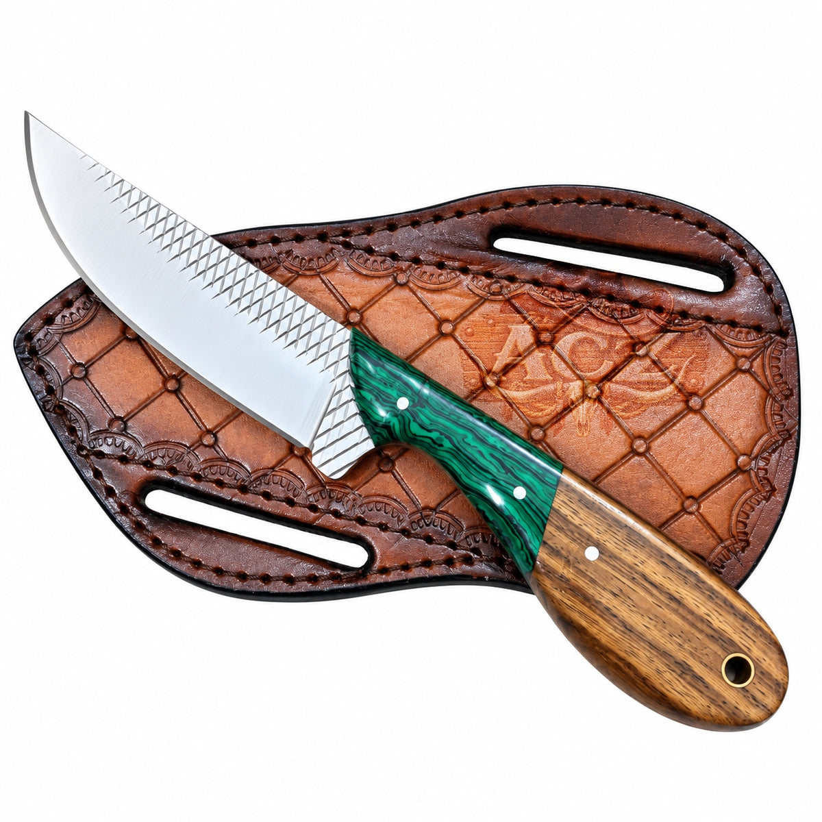 Western Cowboy Knife – 7-Inch Wood-Green Resin Handle