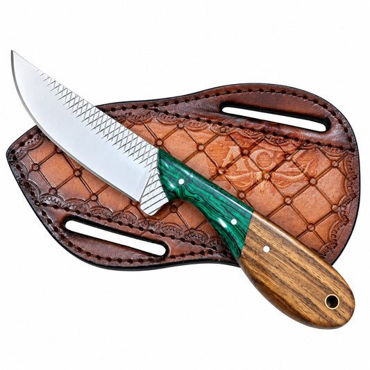 Western Cowboy Knife – 7-Inch Wood-Green Resin Handle