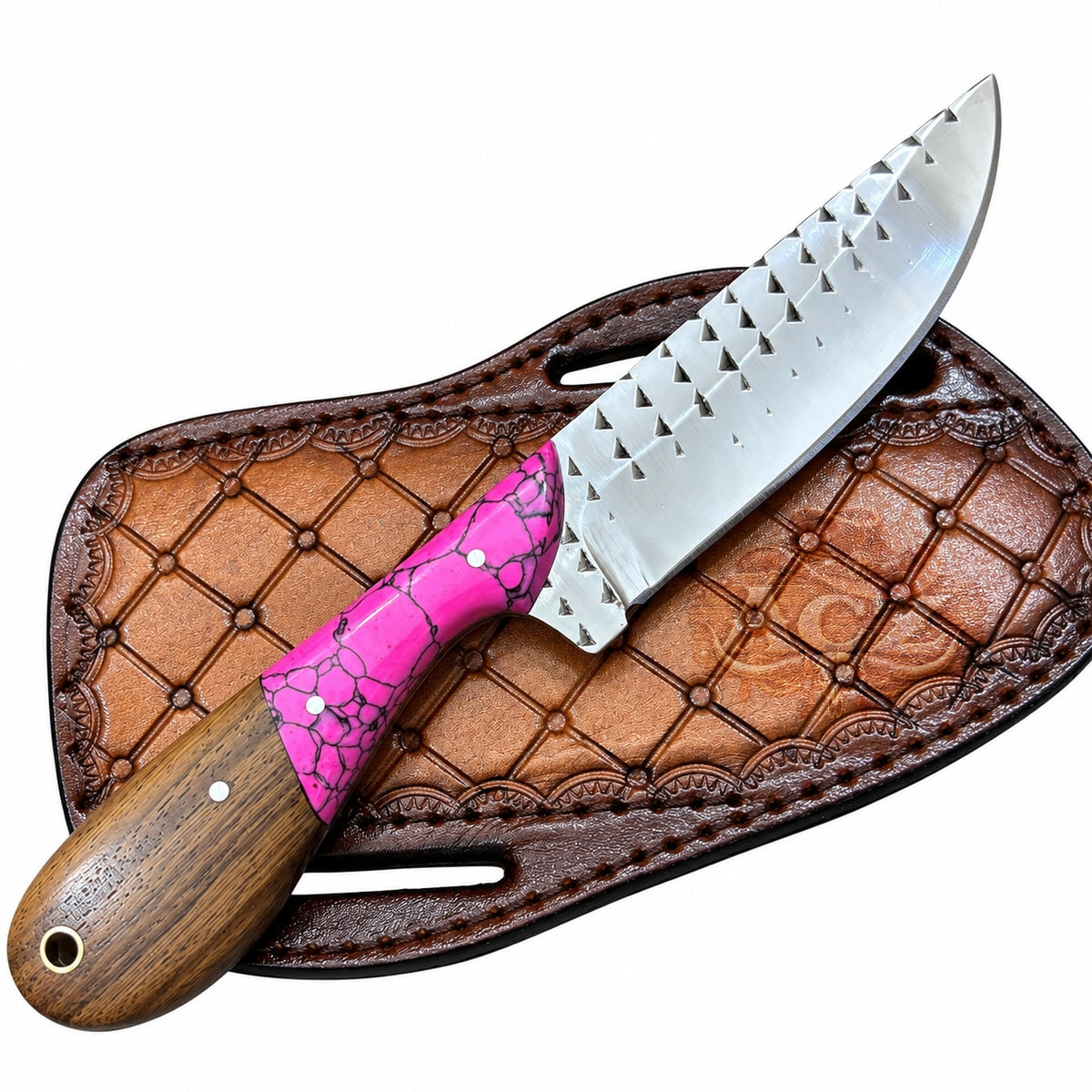 Western Cowboy Knife – 7-Inch Pink Accent & Wood Handle