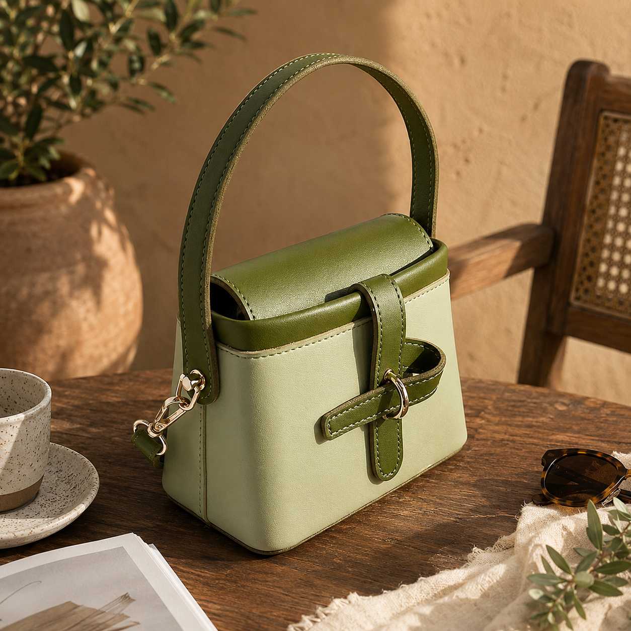 Elegant Olive Green Mini Handbag – Modern Top Handle Crossbody Purse