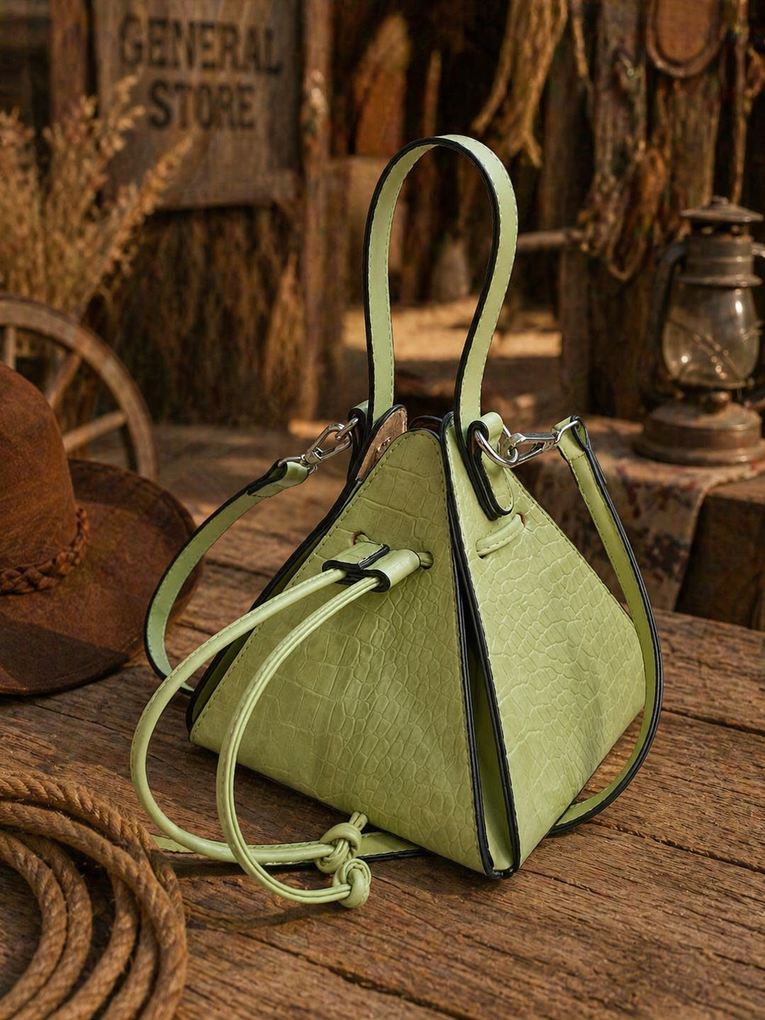Elegant Textured Mini Handbag – Structured Crossbody & Top Handle Bag | White, Black & Light Green