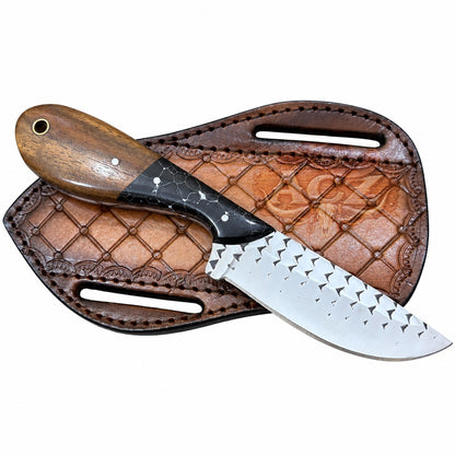 Western Cowboy Rasp Steel Knife – 7-Inch Wood & Black Resin Handle