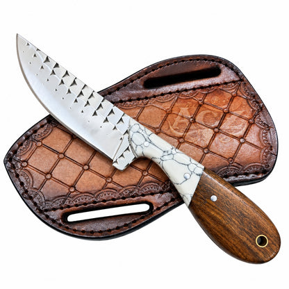 Western Cowboy Knife – 7-Inch White Accent & Wood Handle