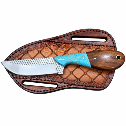 Western Cowboy Knife – 7-Inch Rosewood & Sky-Blue Resin Handle