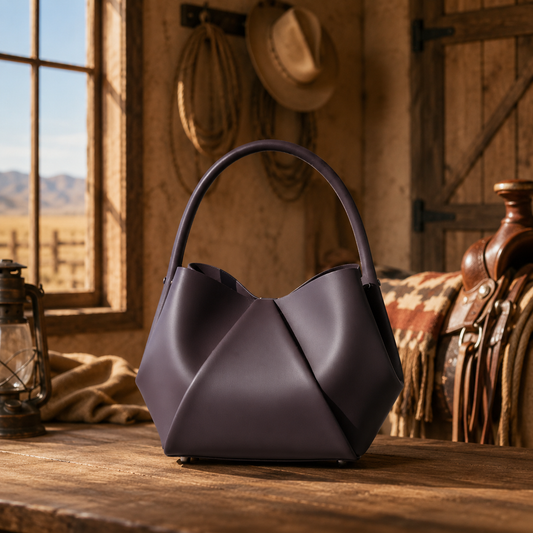 Luxe Sculpted Leather Handbag – Handcrafted Brown, Black & Deep Plum