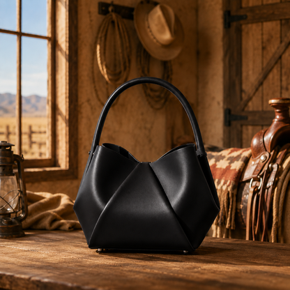 Luxe Sculpted Leather Handbag – Handcrafted Brown, Black & Deep Plum