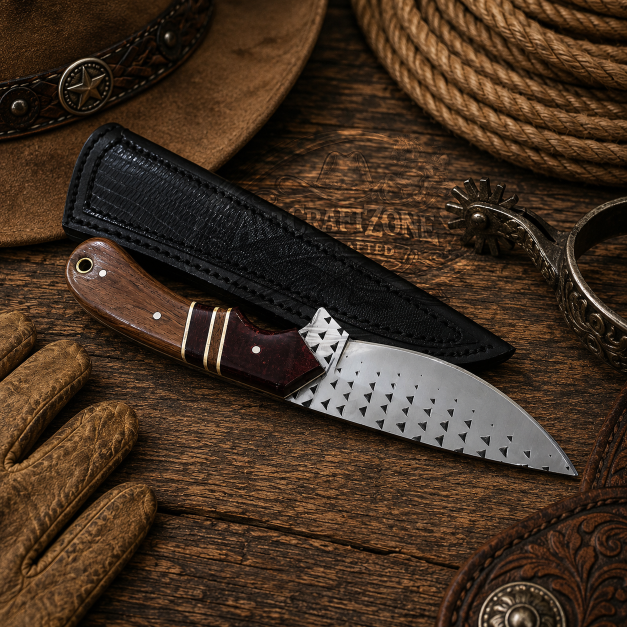 Handcrafted Western Rasp File Steel Farriery Blade 8" EDC Field Tool with Leather Sheath