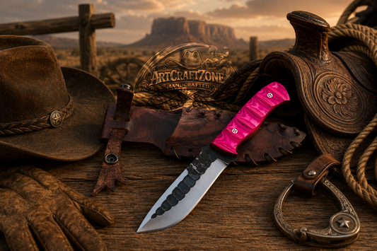 Handcrafted 10" Hand Forged Steel Field Work Western Cowboy Tool with Leather Sheath