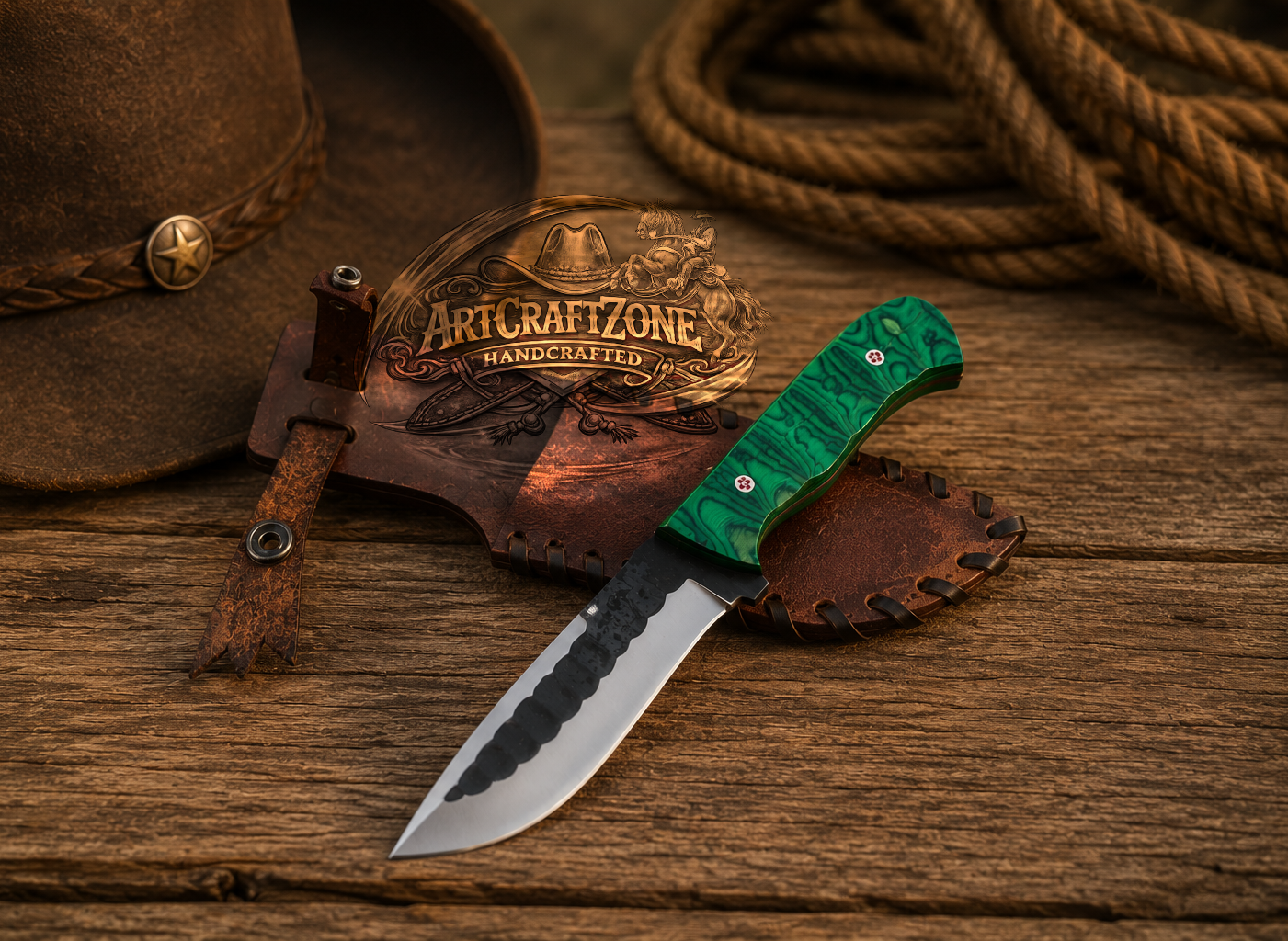 Handcrafted 10" Hand Forged Steel Field Work Western Cowboy Tool with Leather Sheath