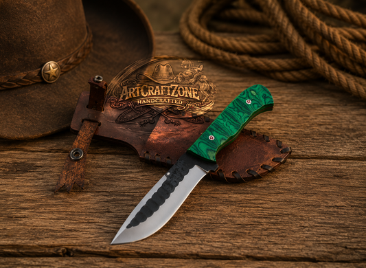 Handcrafted 10" Hand Forged Steel Field Work Western Cowboy Tool with Leather Sheath
