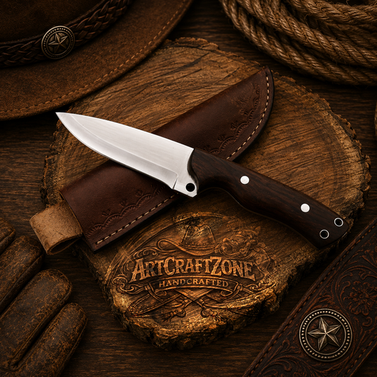 Handcrafted 8" Western Cowboy Field Work Tool with Leather Sheath