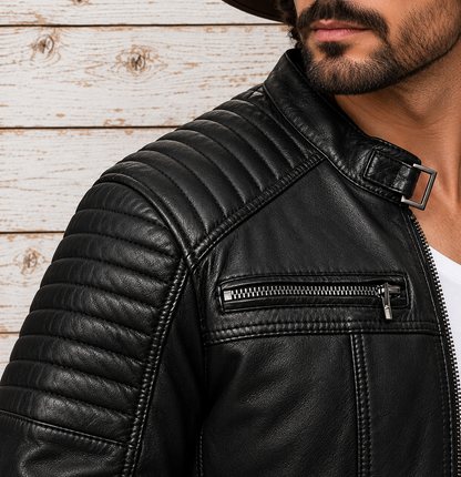 Men's Vintage Motorcycle Cafe Racer Retro Distressed Leather Jacket