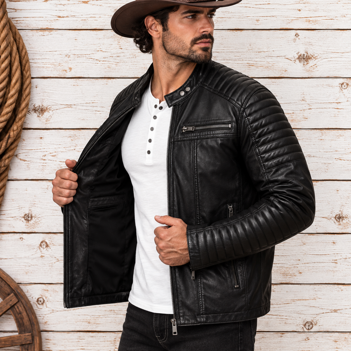 Men's Vintage Motorcycle Cafe Racer Retro Distressed Leather Jacket