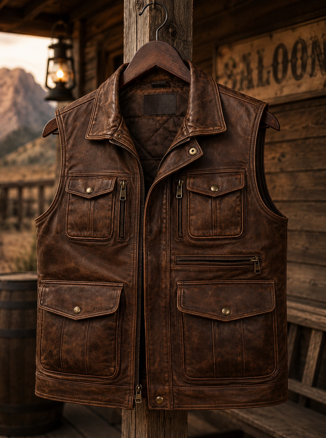 Men's Brown Leather Utility Vest – Premium Multi-Pocket Fashion Vest