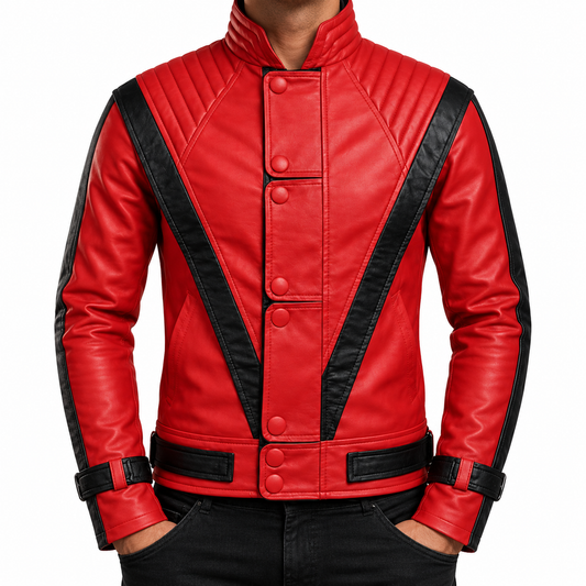 Men’s Red and Black Leather Biker Jacket – Classic Rock Star Style