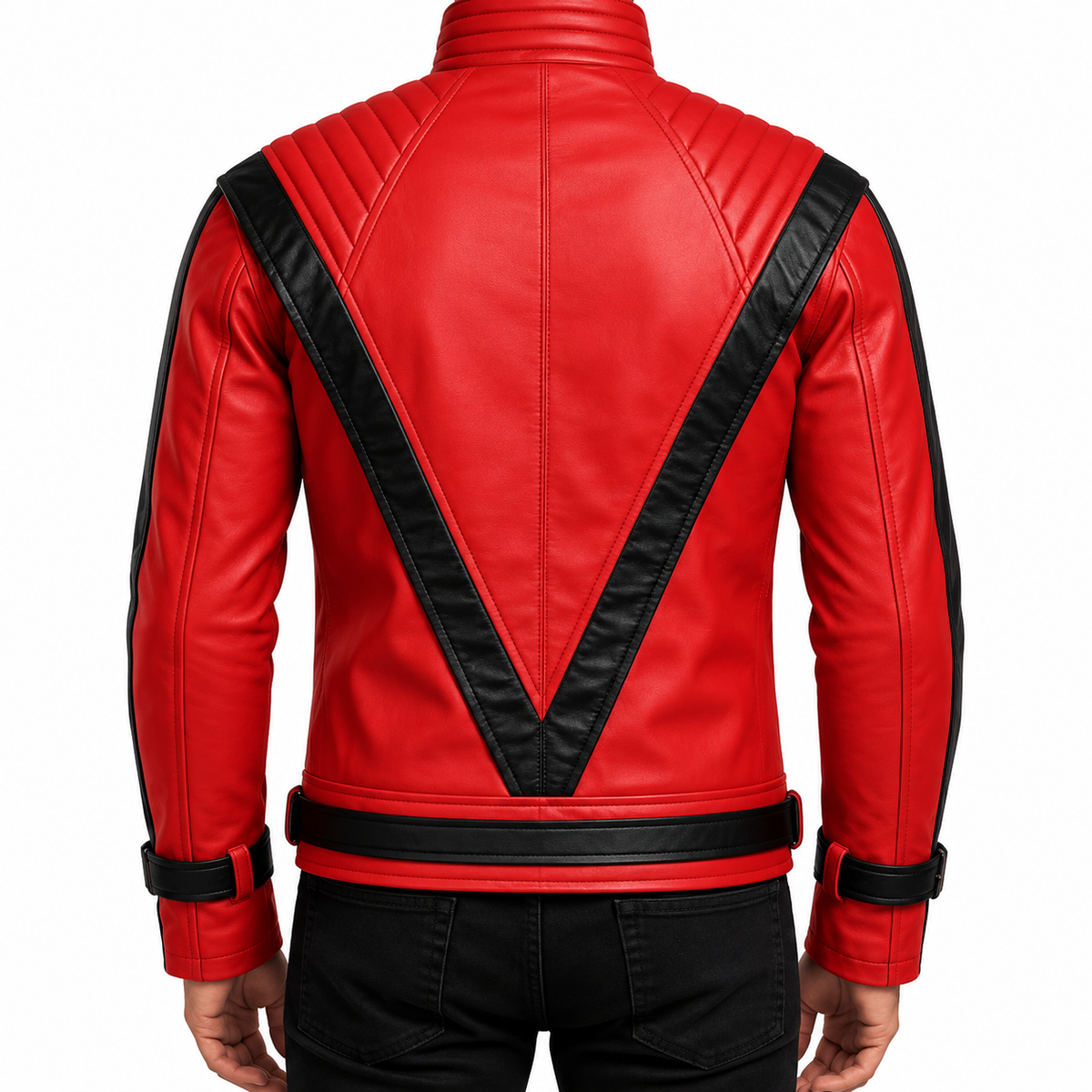 Men’s Red and Black Leather Biker Jacket – Classic Rock Star Style