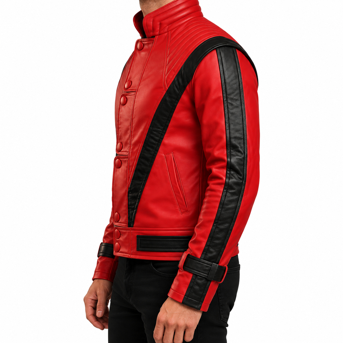 Men’s Red and Black Leather Biker Jacket – Classic Rock Star Style